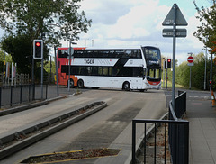 Whippet Coaches WG458 (BU25 ZFE) joining the Busway at Swavesey - 9 Sep 2025 (P1220302)