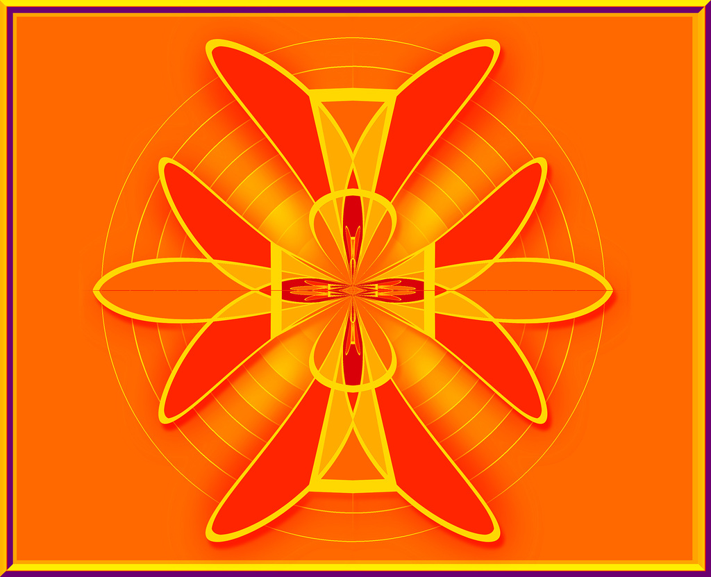 3 ovals & a rectangle cruciform yellow & orange