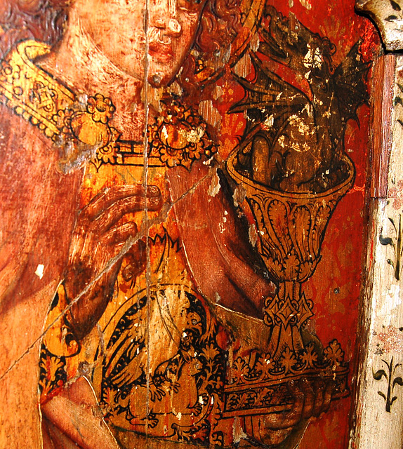Detail of figure of St John on the screen at Old Hunstanton Church, Norfolk