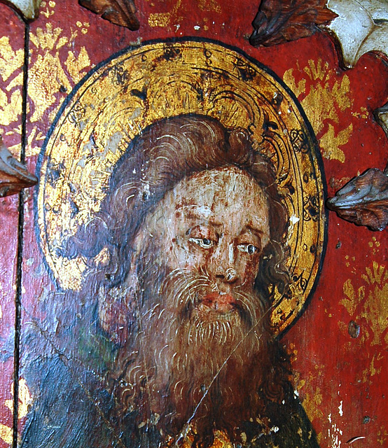 Detail of figure of St Paul on the screen at Old Hunstanton Church, Norfolk