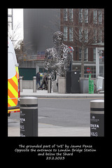 Across the forecourt - grounded part of WE by Jaume Plensa - London Bridge station - 25 2 2025