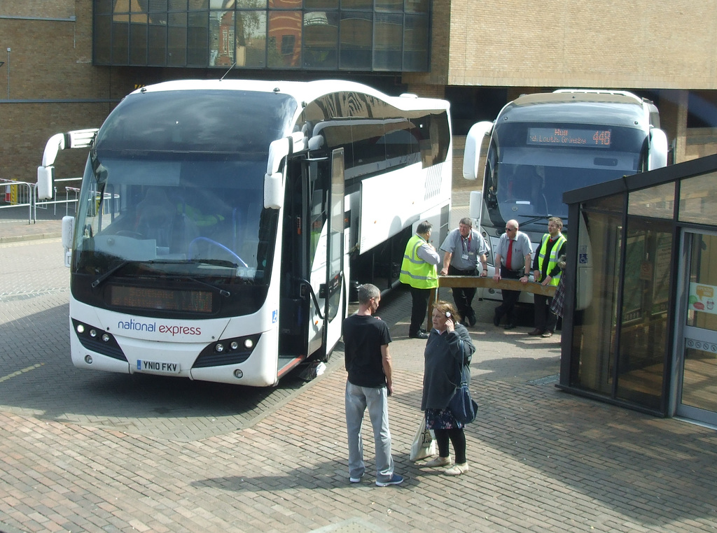 DSCF3333 Selwyns Travel YN10 FKV and East Yorkshire YY63 OJC (National Express contractors) in Peterborough - 6 May 2016