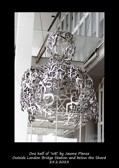 Aerial element of WE by Jaume Plensa - front view - London Bridge station - 25 2 2025