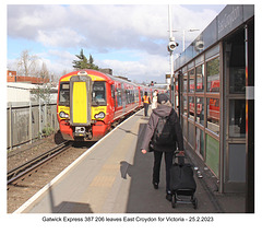 Gatwick Express 387 206 leaves East Croydon for Victoria - 25 2 2023