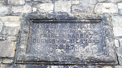 The tablet on Frances Harriett Duchess of Richmond's Memorial atop Whiteash Hill above Fochabers. She died in 1887