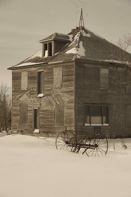 abandoned house in sepia