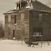 abandoned house in sepia