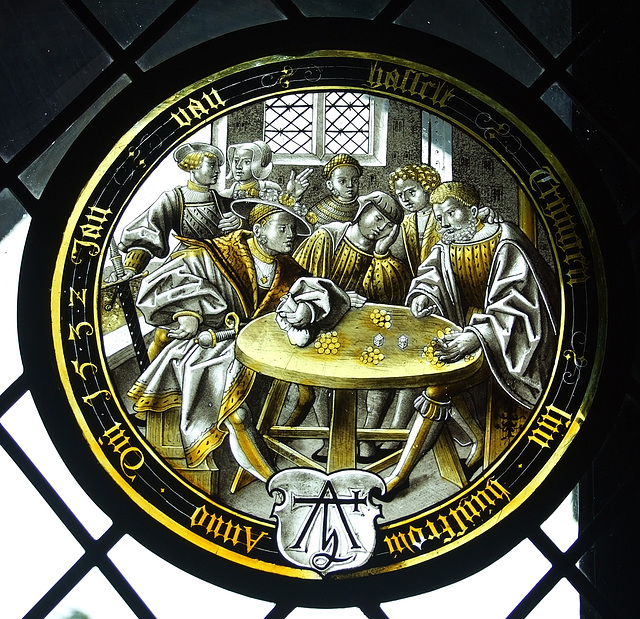 The Prodigal Son Gambles Stained Glass Roundel in the Cloisters, June 2011