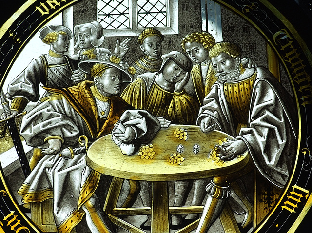 Detail of The Prodigal Son Gambles Stained Glass Roundel in the Cloisters, June 2011