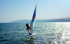 Windsurfing in the Kinneret also called the Sea of Galilee,  Israel, with 2 PIPs