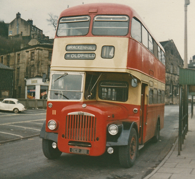 Huddersfield JOC 111 (DCX 111B) at Holmfirth – 3 Mar 1974