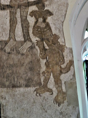 bartlow church, cambs, c15 wall painting of devil pulling down st michael's scales