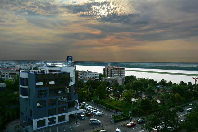 Romania, Galați, Morning Sun over Danube