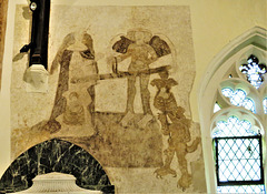 bartlow church, cambs, c15 wall painting of st michael weighing souls with virgin and devil