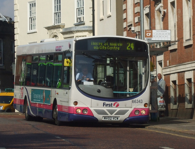 DSCF1597 First Eastern Counties Buses MV02 VCW in Norwich - 11 Sep 2015