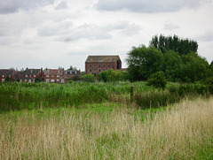 Alrewas Mill from over the unseen river Trent near Overley