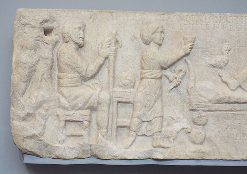 Detail of a Sarcophagus Panel with a Wool Merchant in the Getty Villa, June 2016