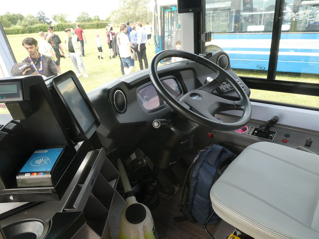 Driver’s cab of First Eastern Counties 36560 (BK73 AHL) at Stonham Barns - 11 Aug 2024 ( P1190162)