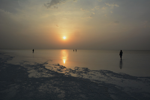 Ethiopia, Danakil Depression, Sunrise over the Salt Lake Karum