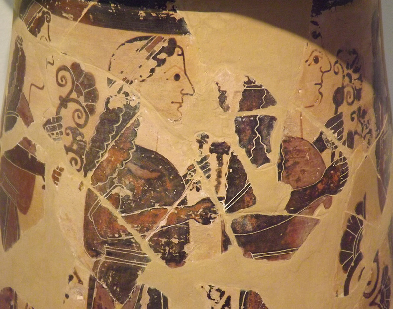 Detail of an Early Black Figure Skyphos Krater by the Nessos Painter in the National Archaeological Museum in Athens, June 2014