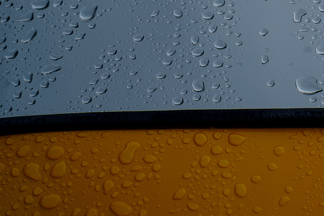 Raindrops on car bonnet