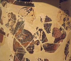Detail of an Early Black Figure Skyphos Krater by the Nessos Painter in the National Archaeological Museum in Athens, June 2014