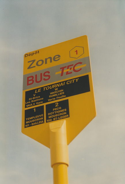 TEC Hainaut bus stop outside the Tournai garage - 17 Sep 1997 TEC Hainaut bus stop outside the Tournai garage - 17 Sep 1997