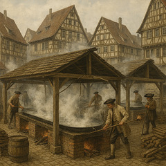 Salzsiederei Schwäbisch Hall im 18. Jahrhundert (ai, ki, generiert)