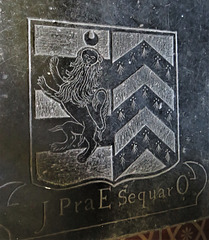 bartlow church, cambs c17 heraldry on ledger tomb of etheldreda wise +1670