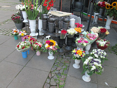 Outside a florist shop.
