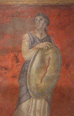 Detail of a Standing Woman Holding a Shield from a Reception Hall in the Villa of P. Fannius Synistor at Boscoreale in the Metropolitan Museum of Art, February 2012