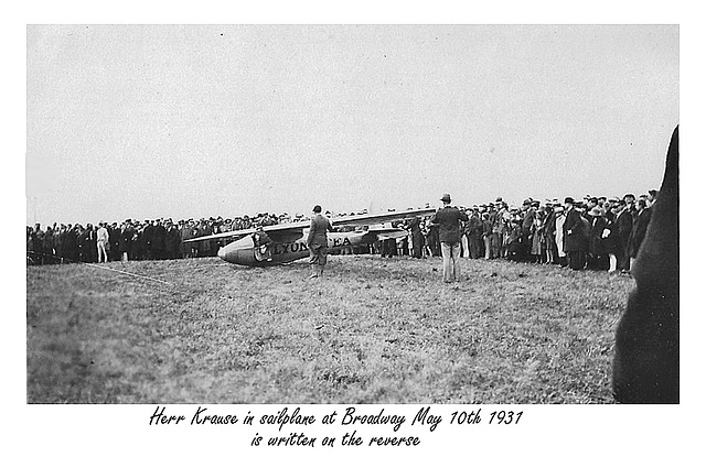 Herr Krause in sailplane at Broadway May 10th 1931