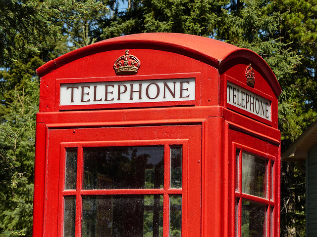 Old English phone box, in Alberta, Canada