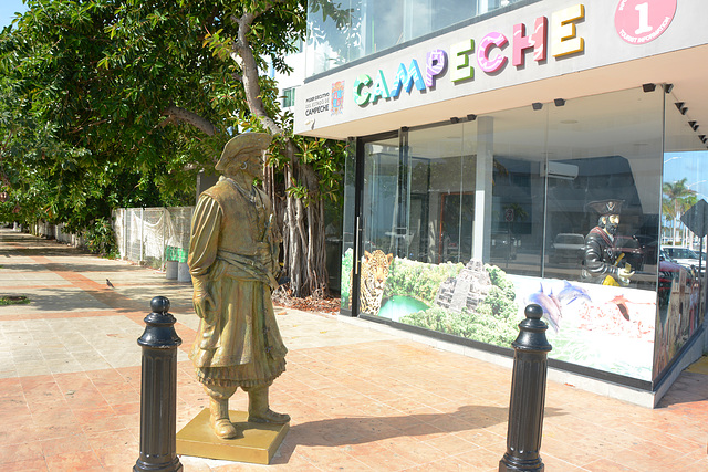 Mexico, Campeche, Sculpture of a Pirate of the Caribbean