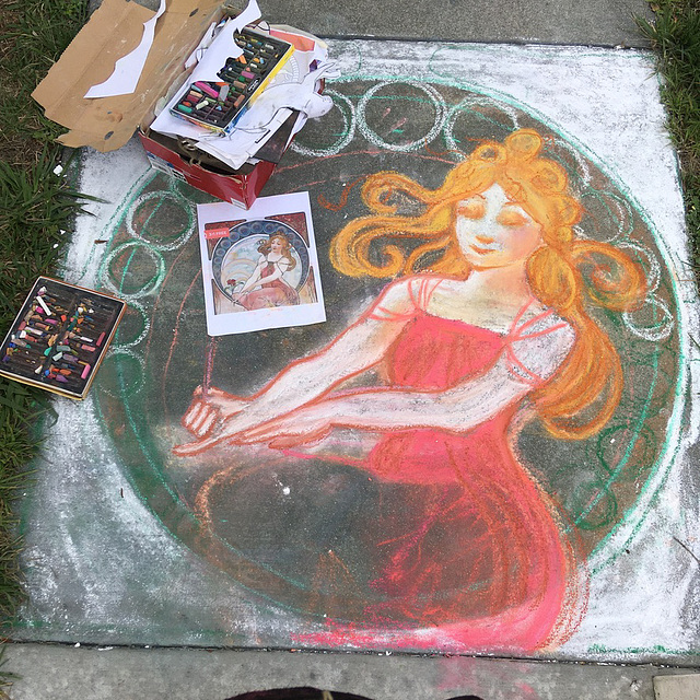 Pandemic chalk: Mucha-inspired 2