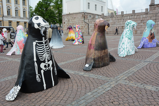 Finland, Helsinki, Large Toy Walruses on Senate Square