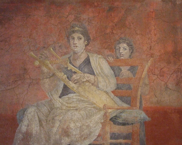 Detail of a Seated Woman Playing the Kithara from a Reception Hall in the Villa of P. Fannius Synistor at Bosocreale in the Metropolitan Museum of Art, February 2012