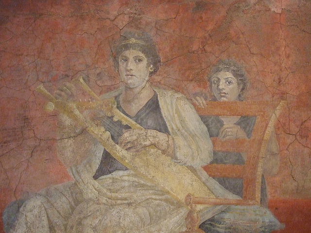 Detail of a Seated Woman Playing the Kithara from a Reception Hall in the Villa of P. Fannius Synistor at Bosocreale in the Metropolitan Museum of Art, February 2012