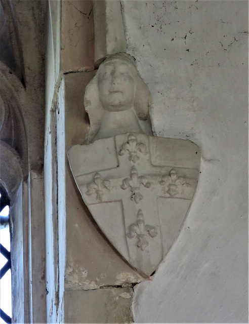 ashdon church, essex ,c14headstop with heraldry in south chapel (2)