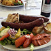 Greek meal of countryside sausages for lunch.