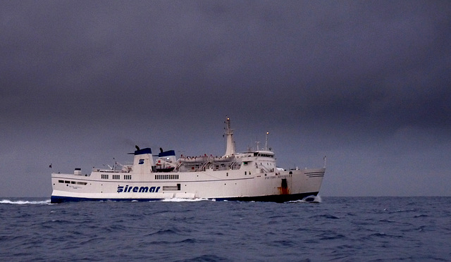 Overtaking Vehicle Ferry 'Pietro Novelli' During a Storm