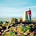 Trig Point on The Roaches (505m) with Shutlingsloe in the distance (Scan from October 1989)