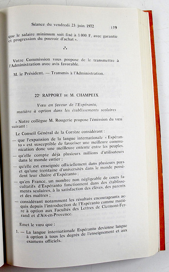 Voeu en faveur de l’Espéranto, matière à option dans les établissements scolaires — FRAD019 23PO28 p119