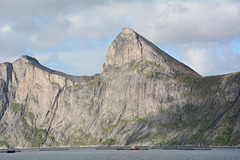 Norway, The Island of Senja, The Wall of Mefjorden with Hestenpeak (556m) and Segla (639m)