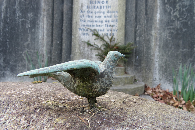 st. marylebone / east finchley cemetery, london,1934 weston montague and  family memorial with birdbath and bird.