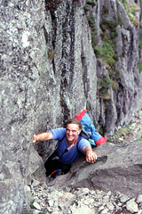 Alan climbing Jacks Rake on Pavey Ark, Langdale Pikes,Lake District 22nd July 1992.