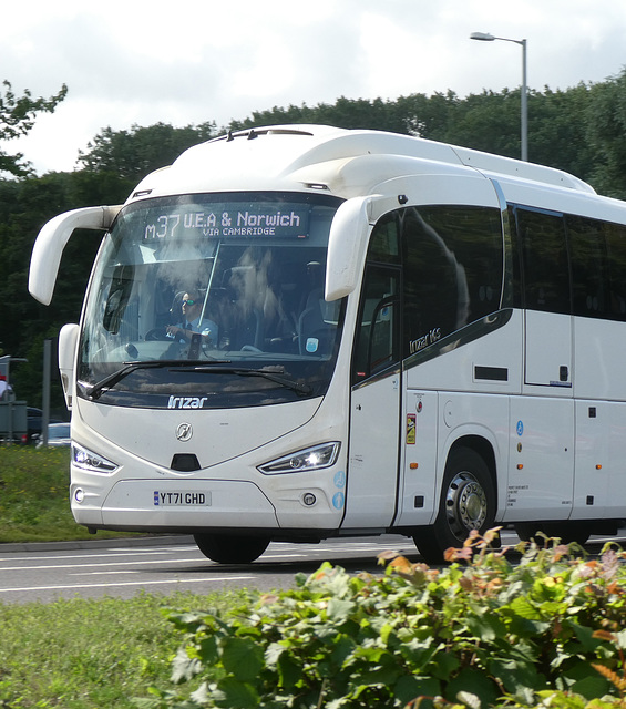 Prospect Coaches (Megabus contractor) YT71 GHD at Fiveways, Barton Mills - 29 Jul 2023 (P1150980)