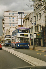 West Midlands Travel 3080 (F80 XOF) in Broad Street, Birmingham – 30 Jul 1998 (401-05)