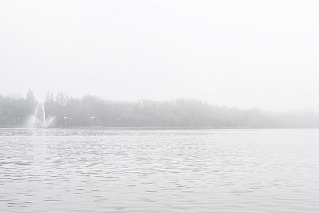 fountain and fog