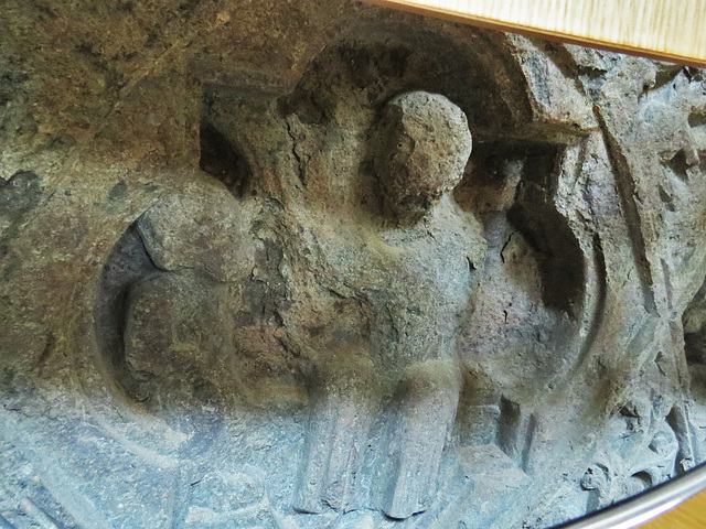 exeter cathedral, devon,choir front of c13 chest tomb , currently under bishop marshall